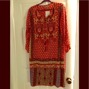 Multi colored Indian cotton midi dress NWT